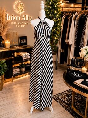 Black & White Halter Maxi Dress